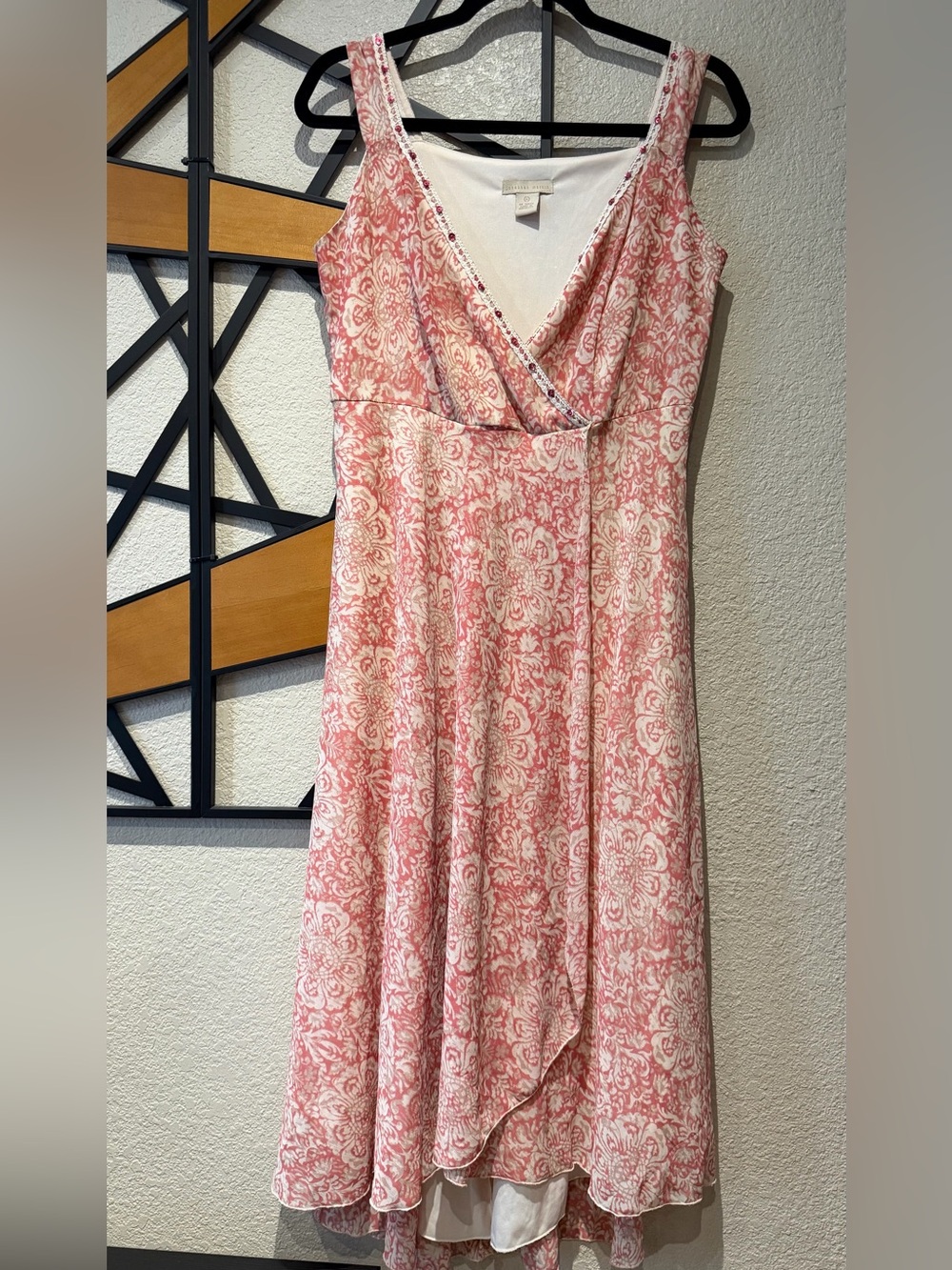 jonathan martin Pink and Cream Floral Midi Wrap Dress